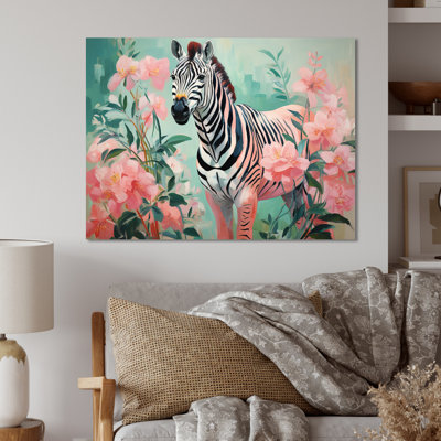 Rose et vert floral zèbre III - art mural animal zèbre en métal