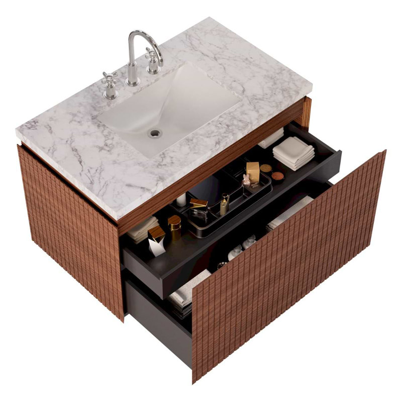Melrose Single Vanity, Walnut, 36", White