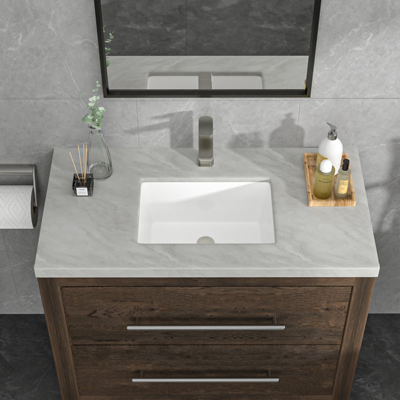 Lavabo de salle de bain rectangulaire encastré en céramique blanche 18 po x 12 po Mocoloo