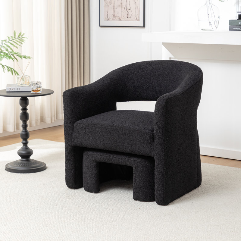 Fauteuil demi-tonneau avec repose-pieds, Similifourrure noire
