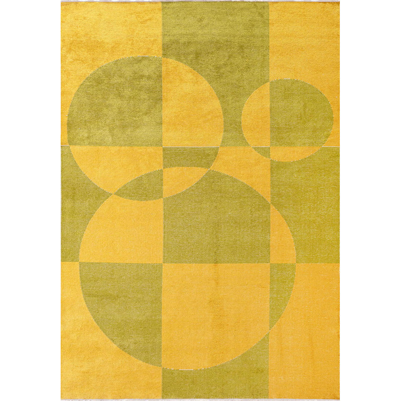 Tapis moderne à cercles et lignes abstraits, Rectangle 7 pi 10 po x 9 pi 10 po