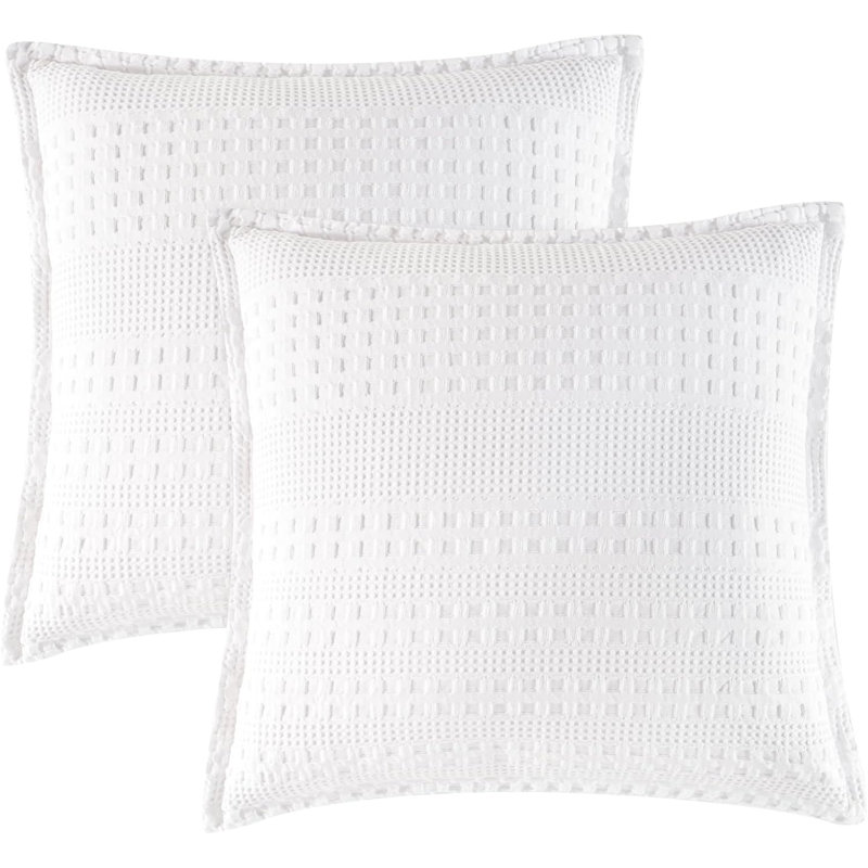 PHF 100% Cotton Ruffle Waffle Pillow Shams, 2 Pack Soft Skin-Friendly Bed Pillow Covers for Aesthetic Home Decor, White