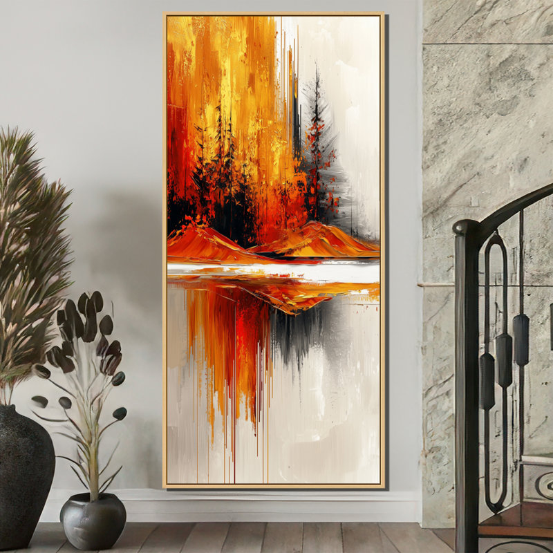 «Opsincs Abstract Autumn Forest In Ethereal Horizon II», art mural paysages, H 60 po x l 28 po, Crème, crème
