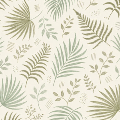 Peel and Stick Wallpaper Abstract tropical foliage pastel olive green colors Palm leaves line Contact Paper Removable Self Adhesive Wall Mural Wall Decor for Bedroom Kitchen Cabinets 17.7in x 118in