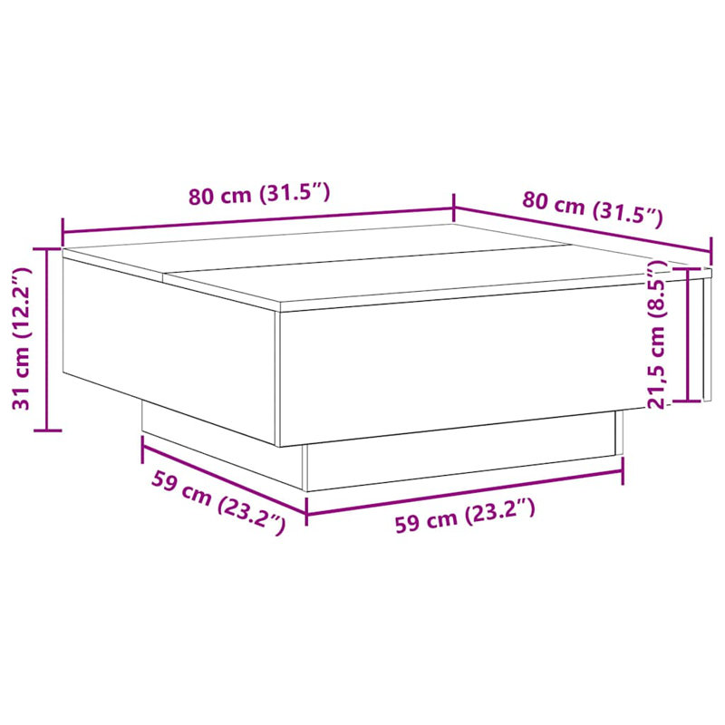 Couch Table Oak Engineered Wood Sturdy, 100 x 100 x 31 cm, Brown