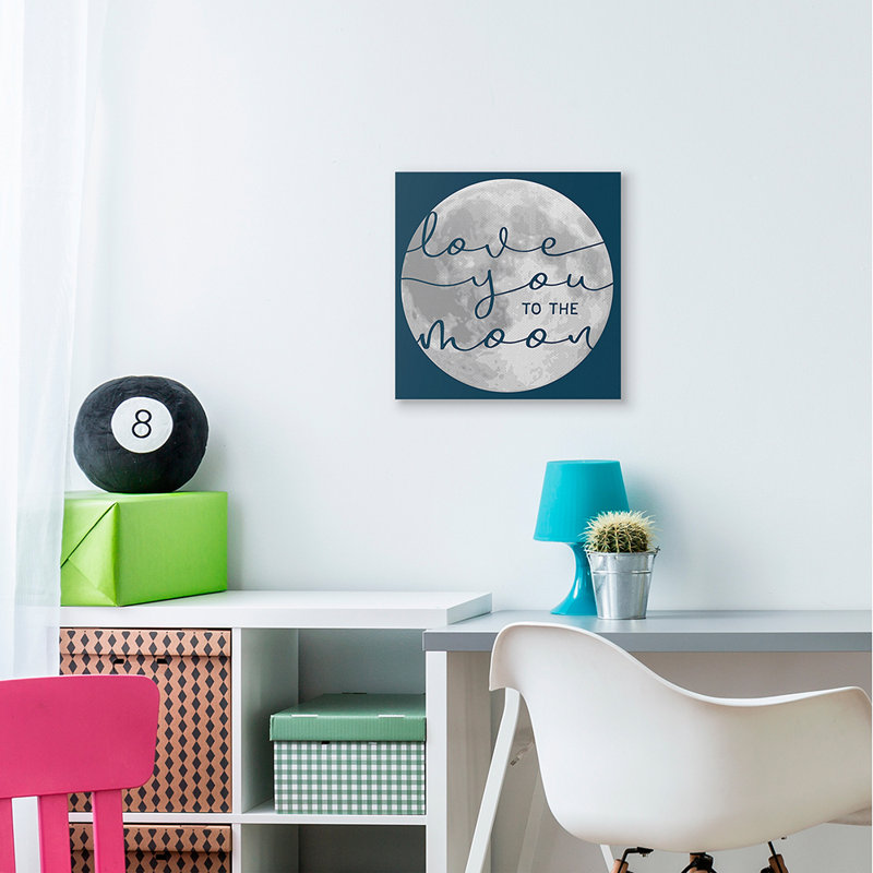 «Love You to Moon Quote Blue Night Sky» par Daphne Polselli - impression d'art graphique, Toile tendue