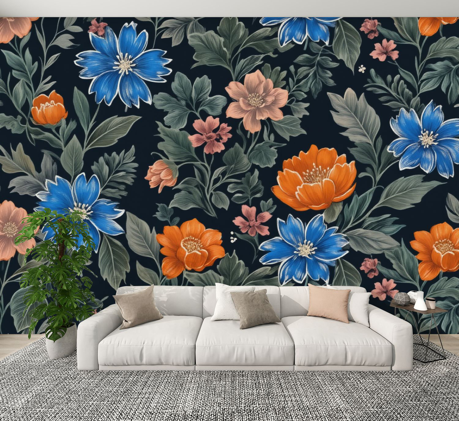 Red Barrel Studio Vintage Peel and Stick Wallpaper Vibrant Floral Blue ...