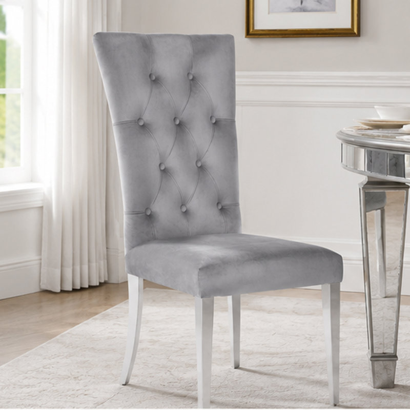 Chaise d'appoint en velours capitonné Hastie, gris