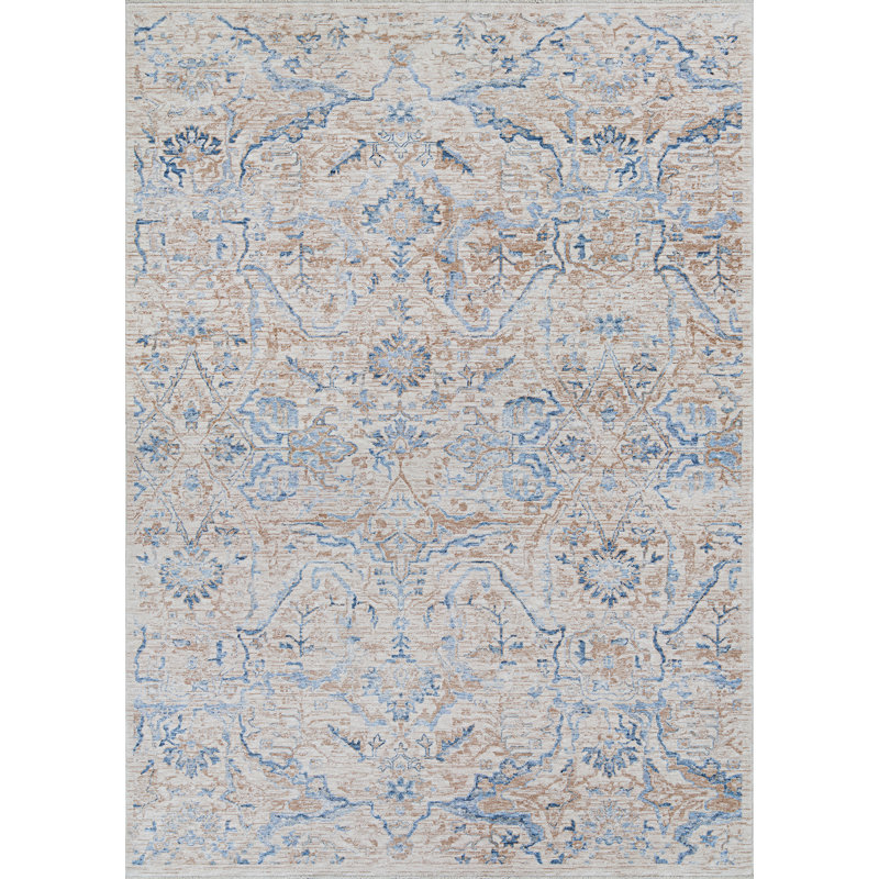 Tapis bleu / brun à motif floral Lincoln, Rectangle 2 pi x 3 pi 7 po