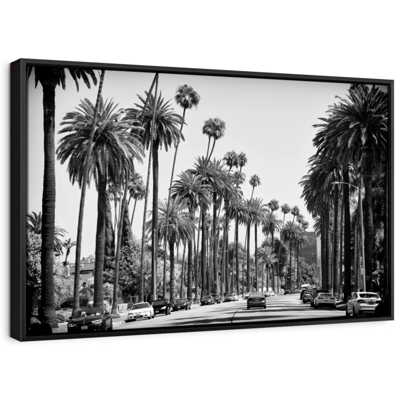 «Black California LA Palm Alley Wall Art», H 29 po x l 43 po