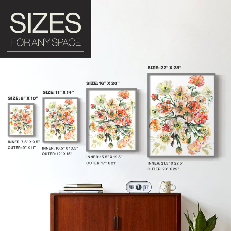 «Islandais Poppies I», reproduction encadrée - bois massif, Gris, H 10 po x l 8 po