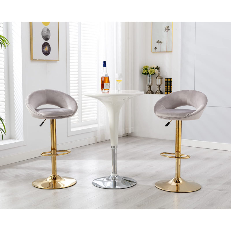 Abigale Upholstered Adjustable Height Bar Stool, Grey/Brown/Blue