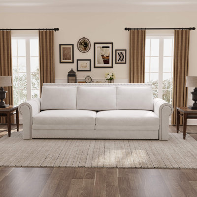 93.7" Chesterfield 3-In-1 Faux Leather Pull-Out Sofa Bed, Convertible King Sleeper With Nailhead Trim & Rolled Arms