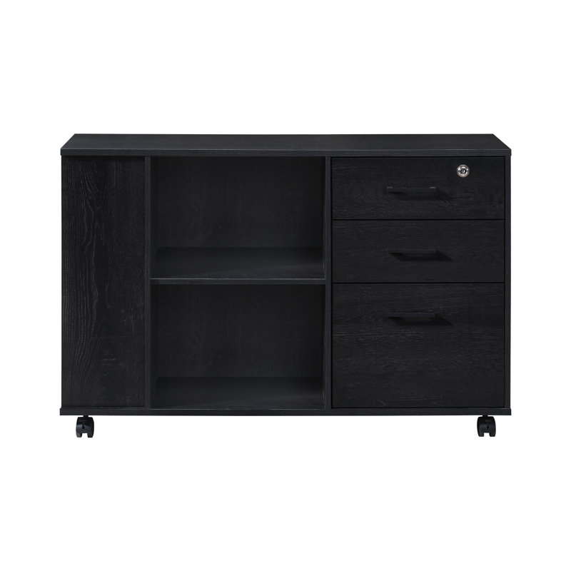 Oak File Cabinet With 1 Locker, Black