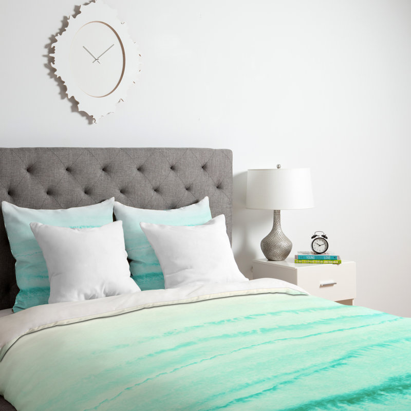 Monika Strigel Modern & Contemporary Polyester Abstract Duvet Cover, Queen Duvet Cover, White/Green Ombre