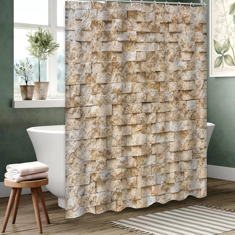 Rideau de douche mural en pierre naturelle noire avec 12 crochets, L 72 po x l 72 po
