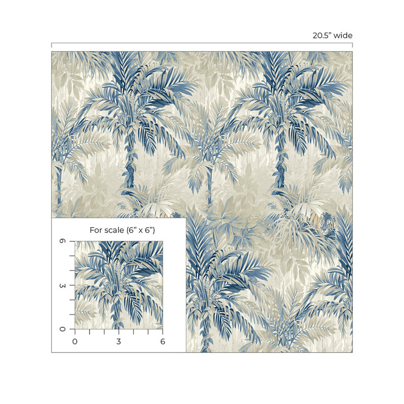 Tommy Bahama Cat Island Palm 18' L x 20.5" W Peel and Stick Wallpaper Roll, Blue