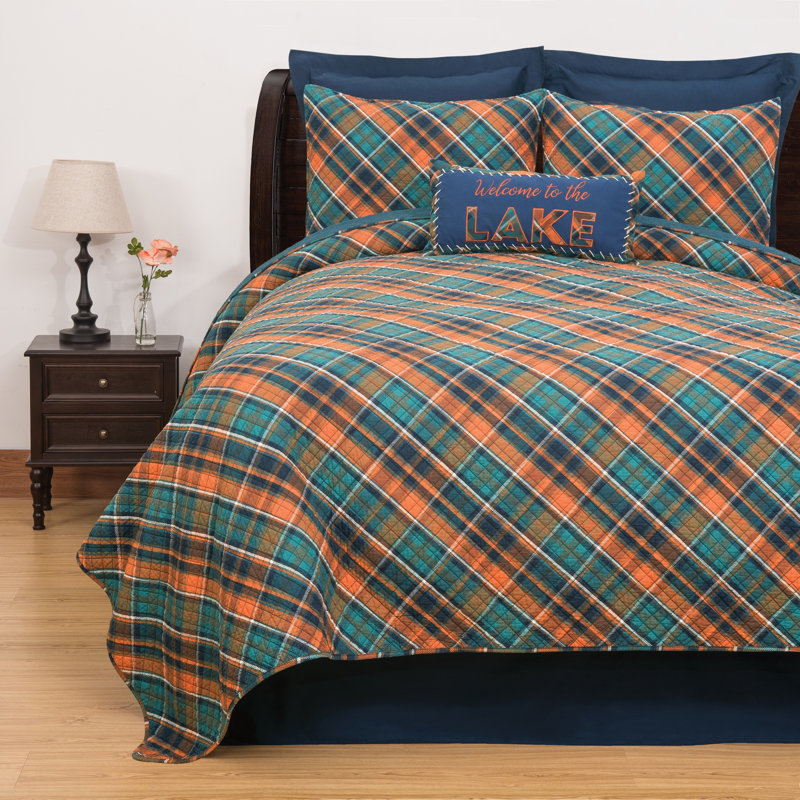 Troy Plaid Cotton Reversible Quilt Set, King Quilt + 2 Shams