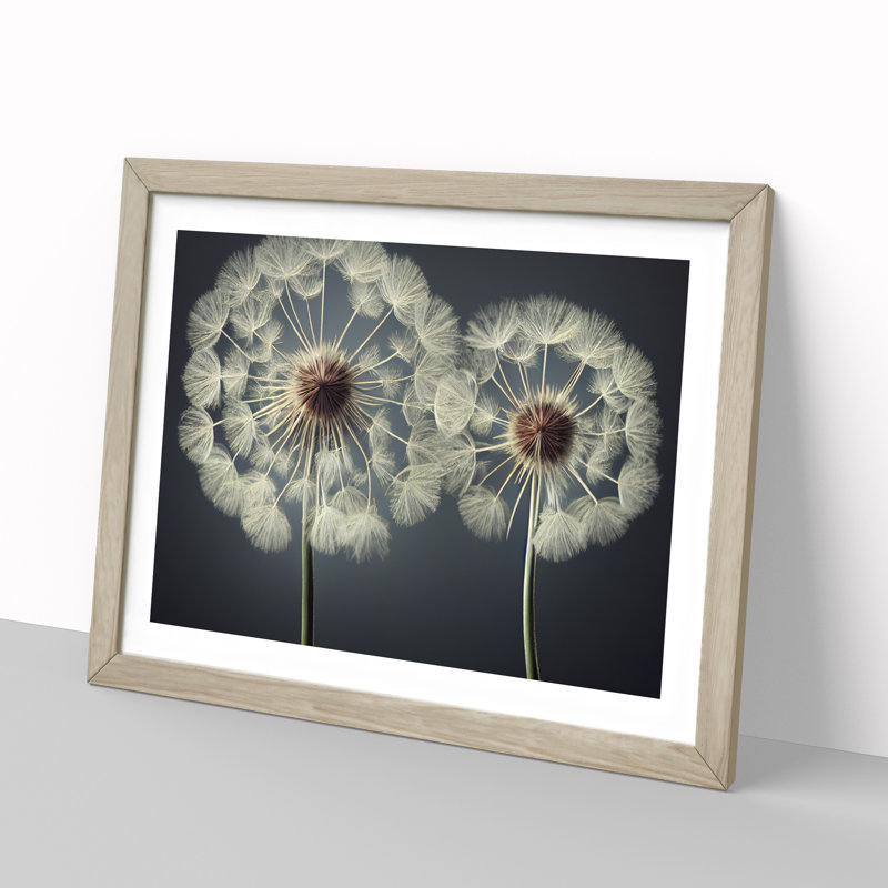 Creative Dandelion Flowers - Framed Print, 46cm H x 64cm W x 2cm D, Oak