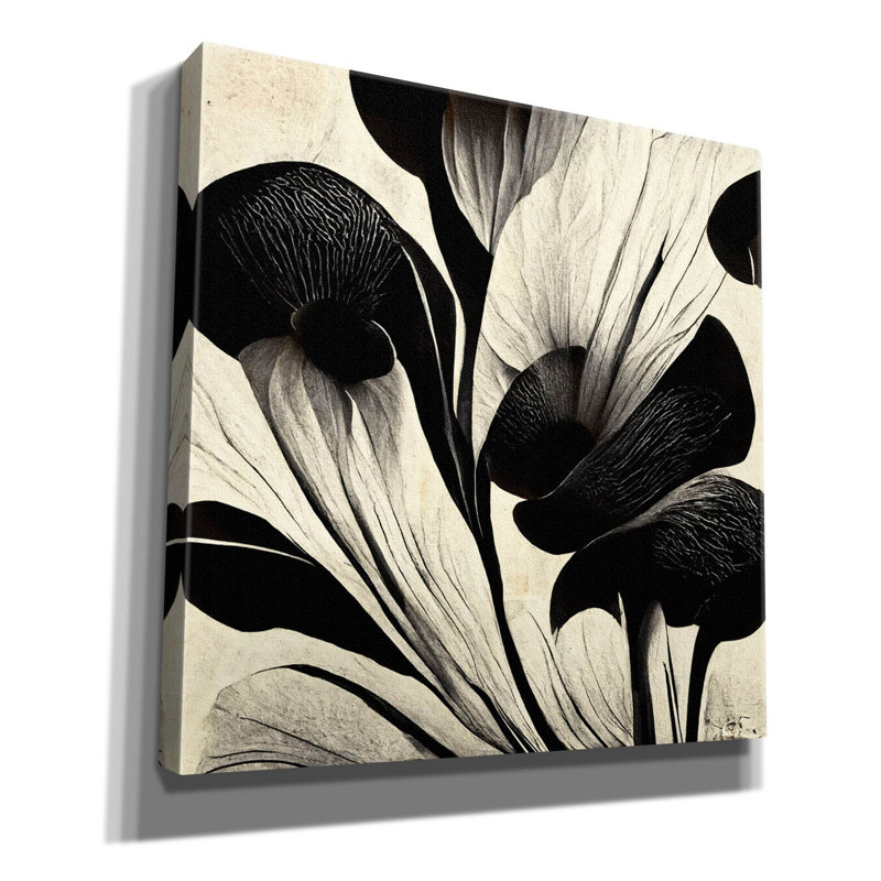 "Winston Porter" Flowers Black White 27 "par Ray Heere, art mural sur toile, H 37 po x l 37 po x P 1,5 po