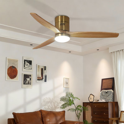 Ryme 52 po Ventilateur de plafond encastré standard en chêne doré avec DEL intégrée et moteur à courant continu réversible inclus