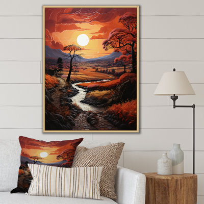Countryside Crimson Sunset Landscape II " Countryside Crimson Sunset Landscape II "