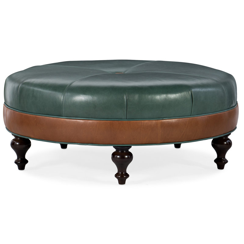 Round Ottoman, Plantation, Rio Mineral Genuine Leather, #9 Natural