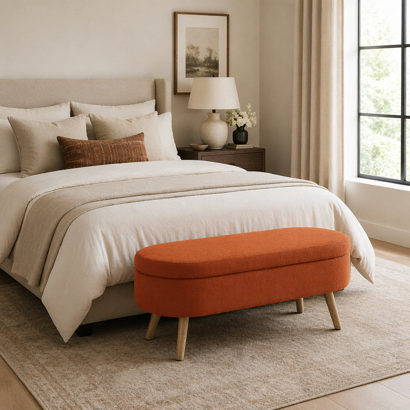 Banc de rangement avec repose-pieds ovale Luxury, Orange, Orange