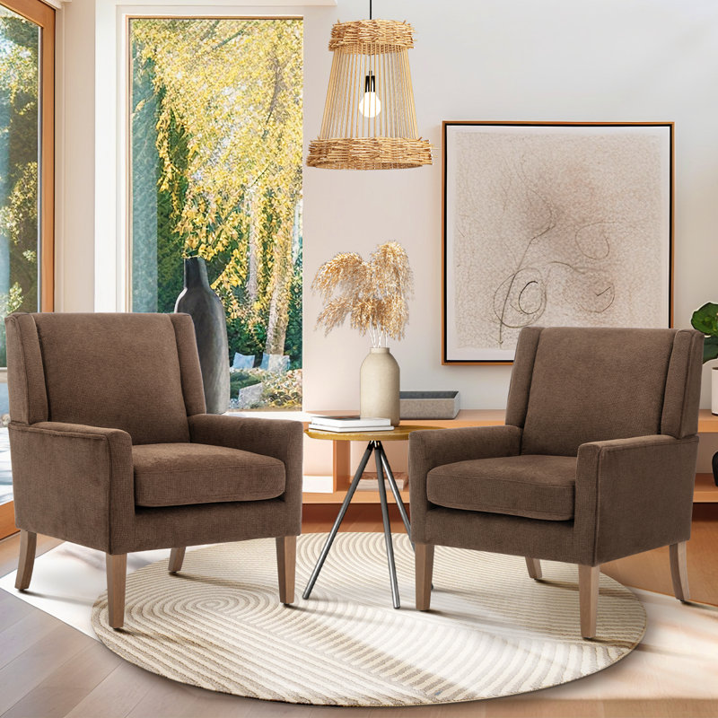 Ensemble de 2 fauteuils d'appoint rembourrés à oreilles 28,35 po de large, Lin brun