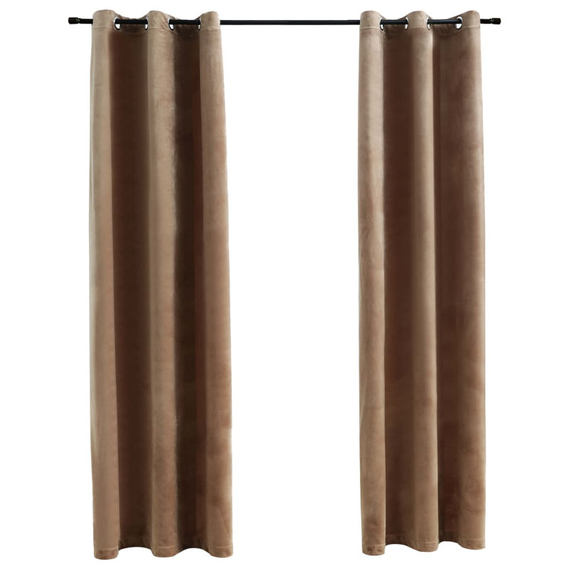 Bertello Velvet Blackout Curtains with Rings, Beige, 37" W x 63" L
