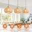 Rattan Pendant Light, Natural Wicker Shade, Iron Frame, Adjustable Height, E27 Socket, 48 Cm Diameter, For Dining Room Living Room (Bulb Not Included)
