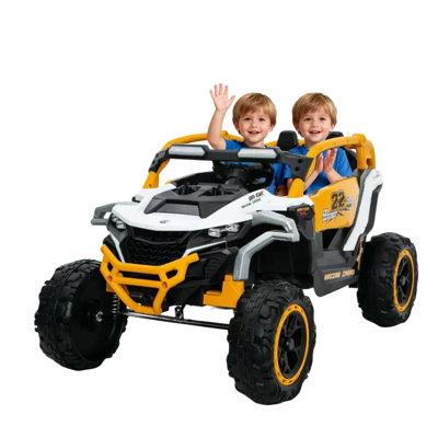 12V Ride On Toys Electric Truck Car For Kids Age 3-6 Years Old  Remote Control, Front & Rear Shock Suspension, 2 Seater Utv, White+Yellow