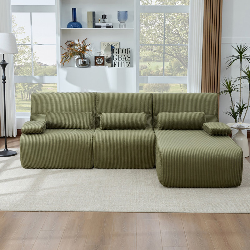 Canapé modulaire moderne de 98 po sans canapé en forme de L Canapé, Velours côtelé vert