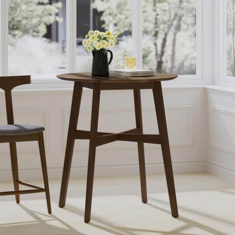 Table de salle à manger ronde, Noyer Naturel, L 35,4 po x L 35,4 po, Comptoir (hauteur de 36 po)