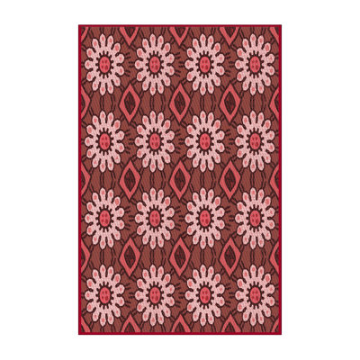 Tapis floral en laine rouge