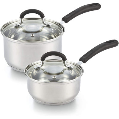 Cook N Home Professional 1 Quart and 2 Quart Stainless Steel Saucepan Set with Lids, Small Kitchen Induction Cooking Sauce Pot Pan, Stay-Cool Silicone Handle, Dishwasher Safe