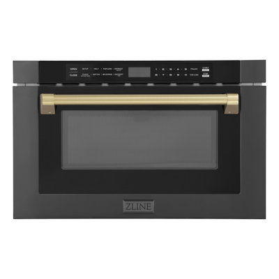 ZLINE Autograph 24 in. Built-in Microwave Drawer in Black Stainless Steel and Accents