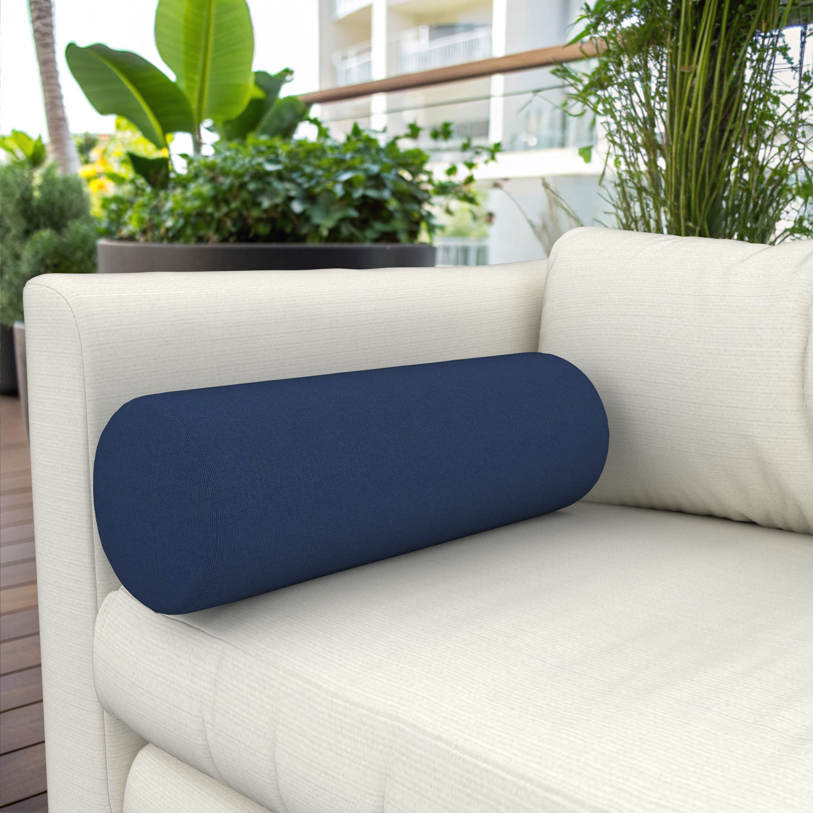 Amala Sunbrella® Throw Pillow, Canvas Navy