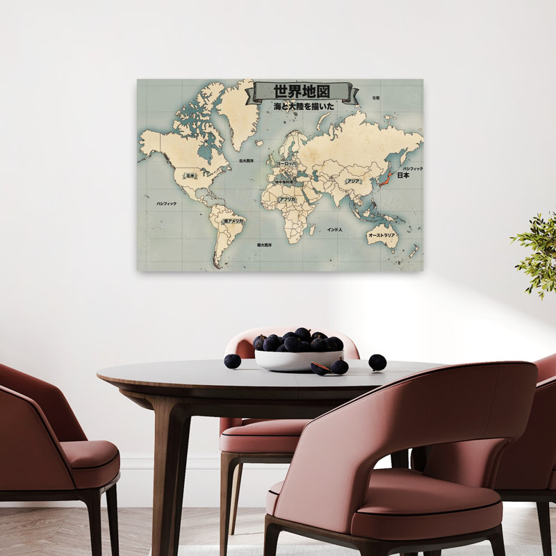 Art mural rétro, carte du monde rétro