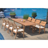 8 Seats 9 Pcs Grade-A Teak Wood Dining Set: 94" Double Extension Rectangle Table And 8 Vellore Stacking Arm Chairs #01Vlk