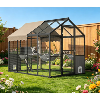 Enceinte spacieuse pour chat pour plusieurs chats - Catio en aluminium résistant aux intempéries avec toit résistant aux rayons UV, porte latérale, plateformes et canaux - Condo idéal pour grand chat, salle de chat 190-3