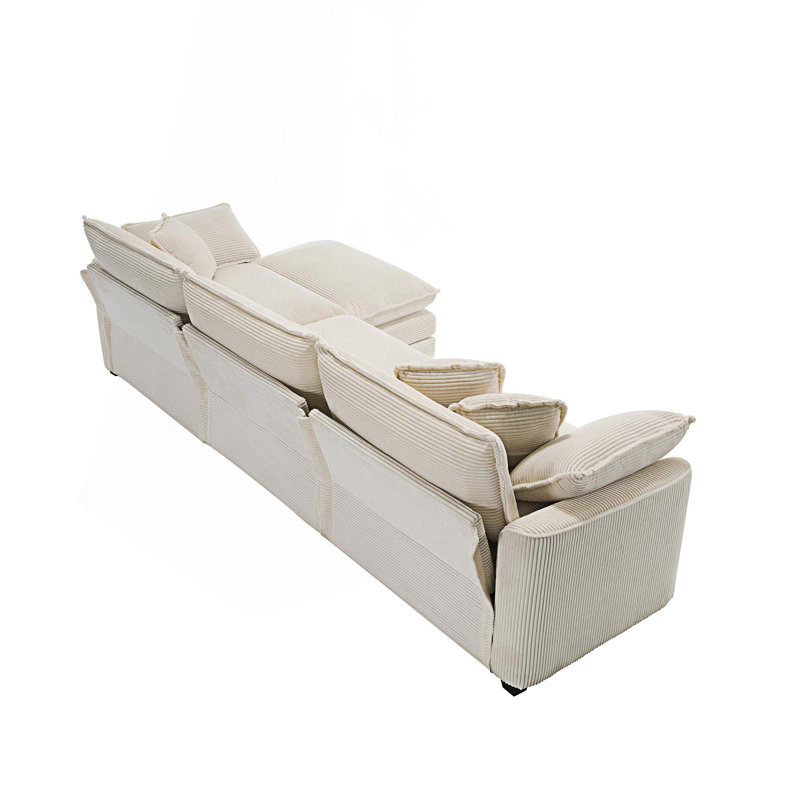 Canapé modulaire à assise profonde et canapé modulaire à 3 places avec repose-pieds, Velours côtelé beige