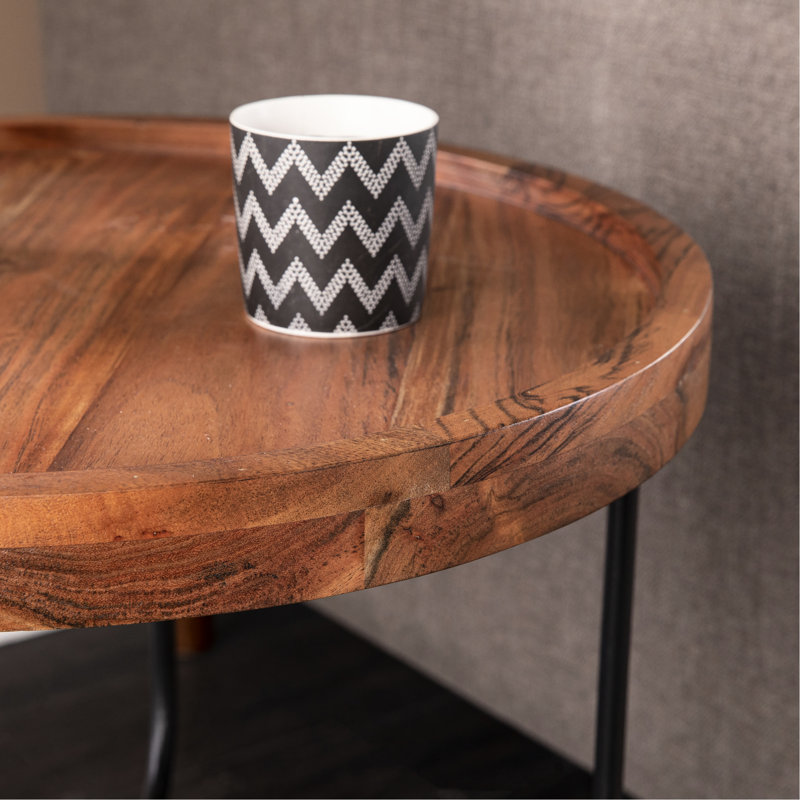Modern End Table With A Robust Solid Wood Construction Style And Iron Frame