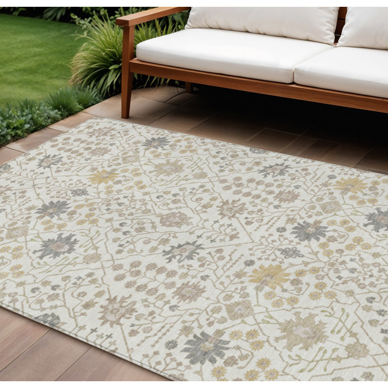 Tapis intérieur / extérieur ivoire beige et gris HomeRoots 9 pi x 12 pi