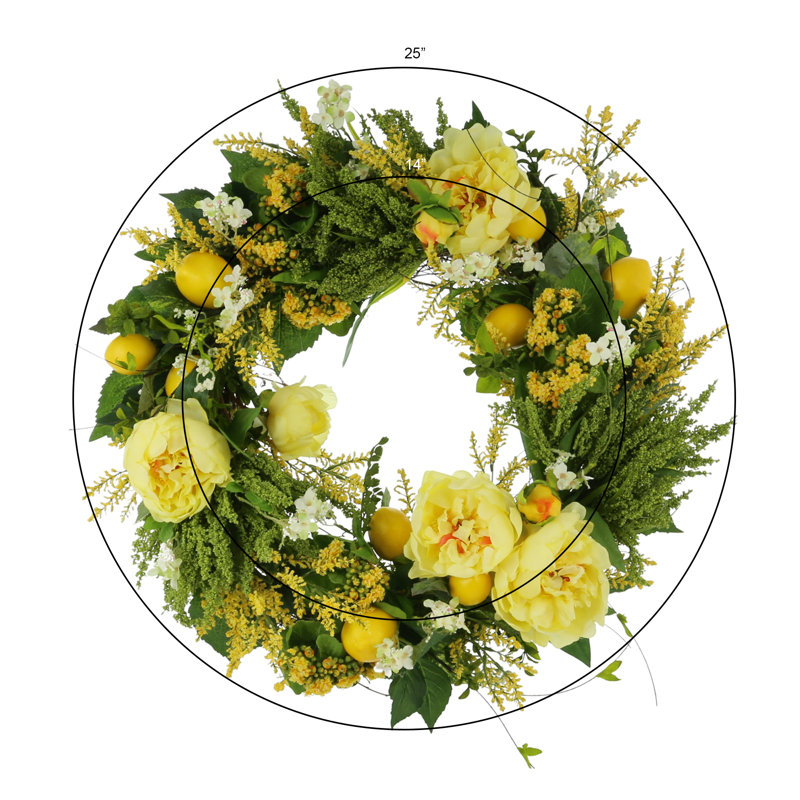 28" Peony, Lemon And Heather Spring Wreath