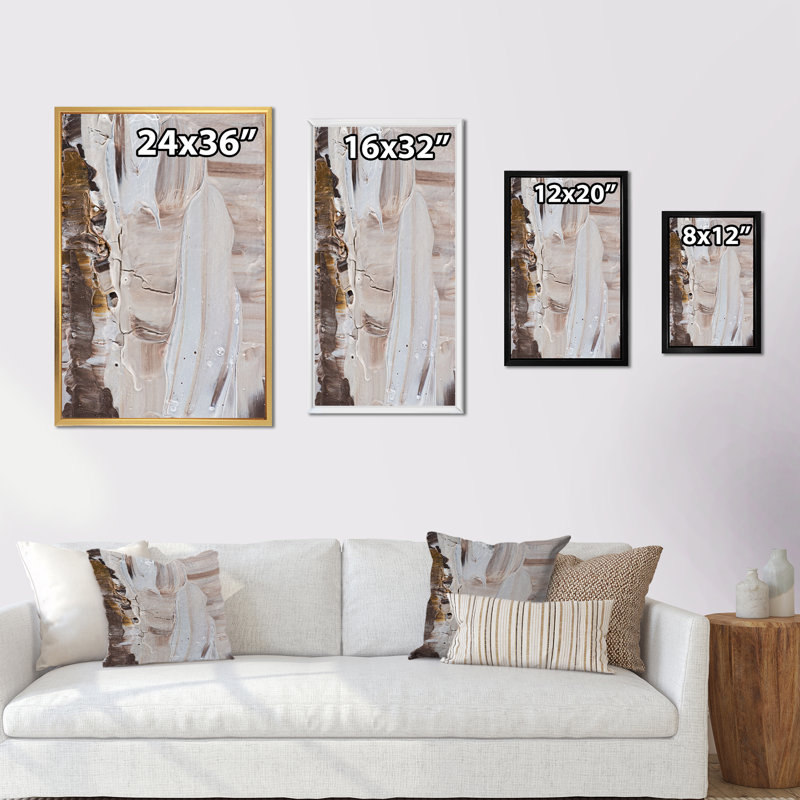 Beige brun brossé II - reproduction sur toile, L 12 po x H 20 po, Cadre flottant doré