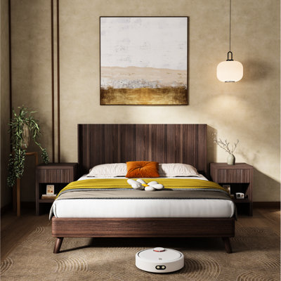 Tête de lit pour grand lit en bois de noyer, panneau à oreilles avec panneau cannelé et sculpture 3D, grain de bois réaliste, tête de lit à installation rapide pour lit de taille moderne, sculpture au look moderne et élégant, style simple