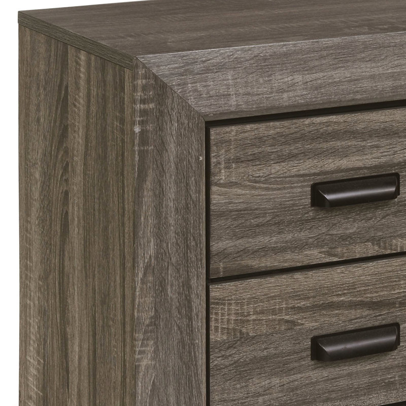 Table de chevet rustique à grain vieilli gris avec rangement pratique pour 2 tiroirs