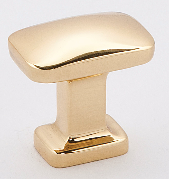 Modern Unlacquered Brass Rectangular Cabinet Knob with Mounting Hardware