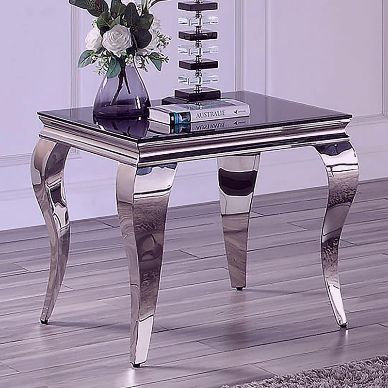 Table de bout moderne 1 pièce avec plateau en verre blanc et pieds en acier inoxydable de style 休闲 卡布里